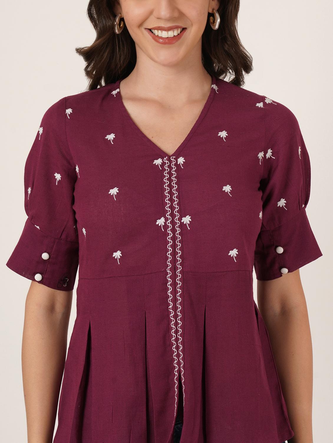 women embroidered puff sleeve peplum top - 22066368 - Standard Image - 4