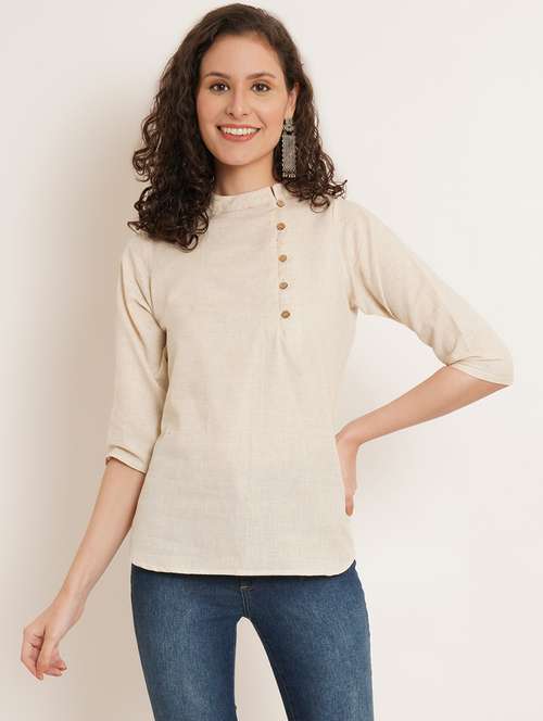 women solid mandarin neck regular top - 22066372 -  Standard Image - 0