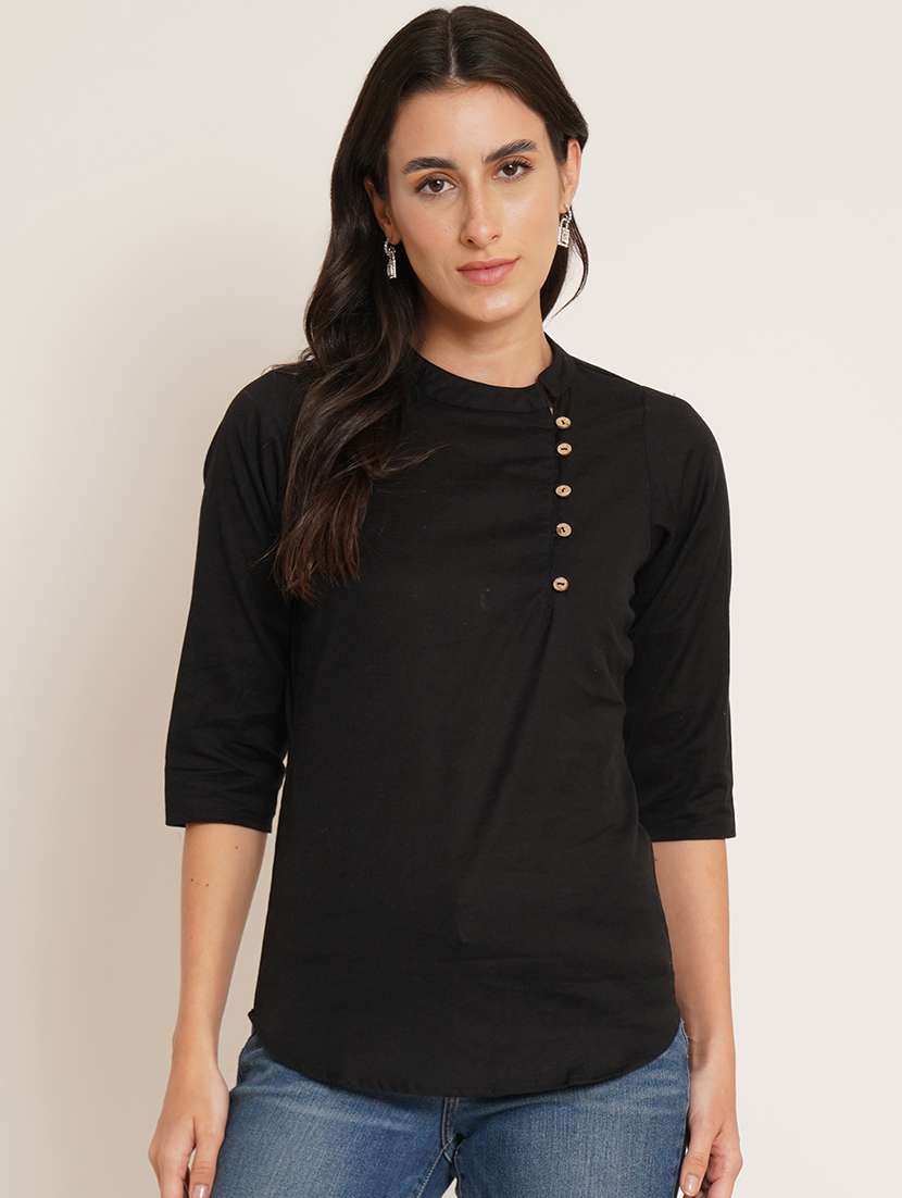women solid mandarin neck regular top - 22066373 - Zoom Image - 0