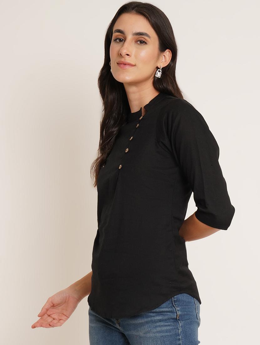 women solid mandarin neck regular top - 22066373 - Standard Image - 1