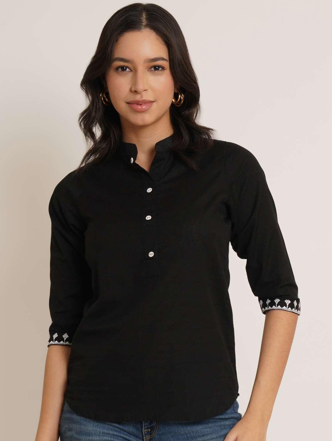 women solid mandarin neck regular top - 22066375 - Zoom Image - 0