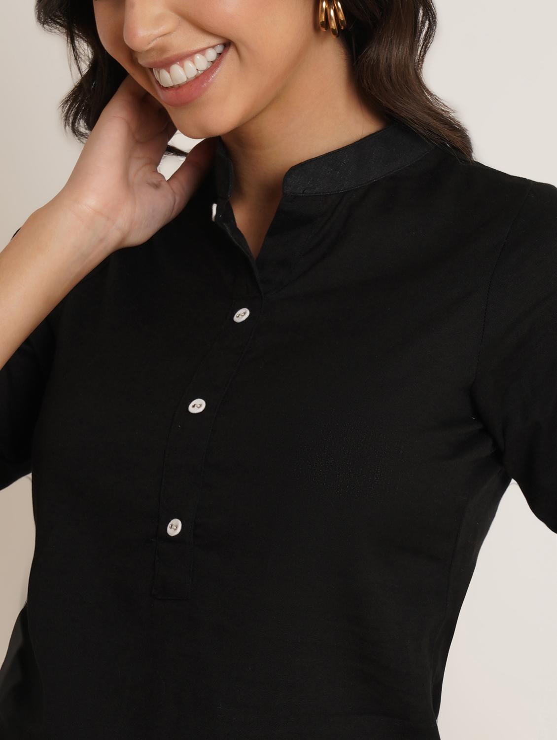 women solid mandarin neck regular top - 22066375 - Standard Image - 4