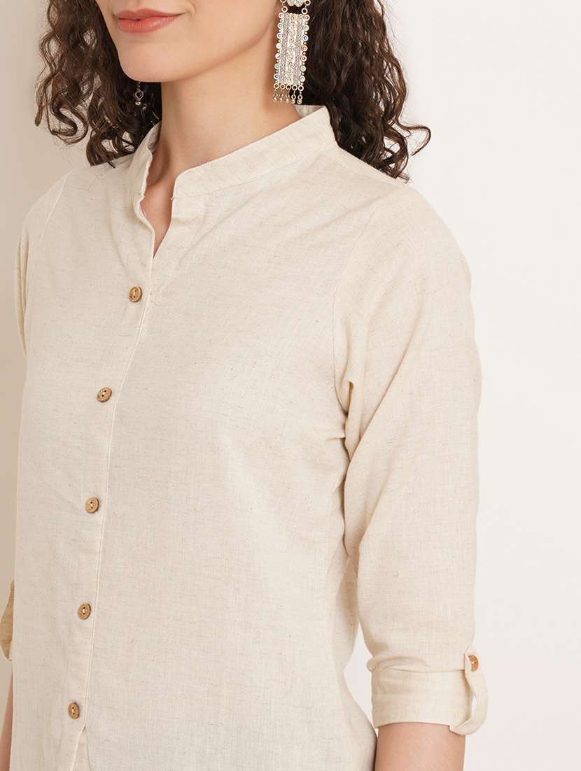 women solid mandarin neck regular top - 22066376 - Standard Image - 4