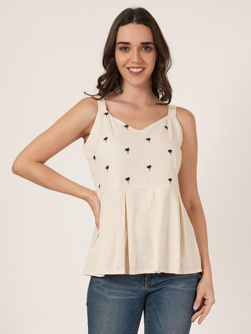 wmen embroidered shoulder strap peplum top - 22066378 - Standard Image - 0