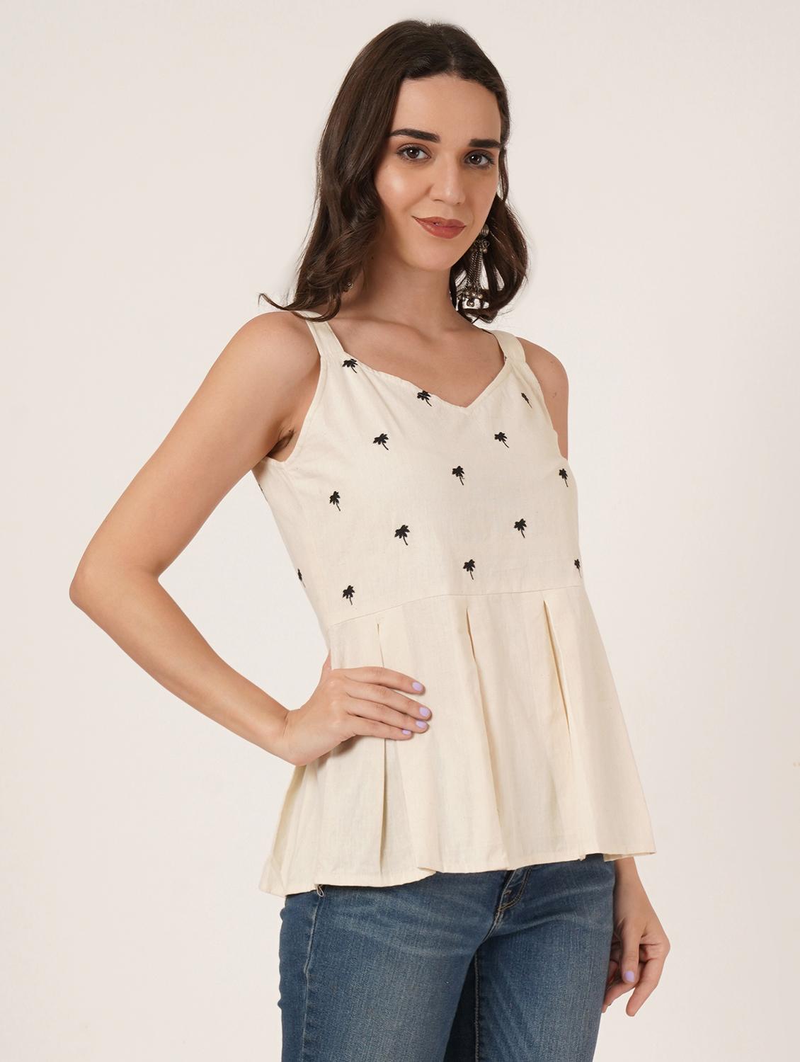 wmen embroidered shoulder strap peplum top - 22066378 - Standard Image - 1