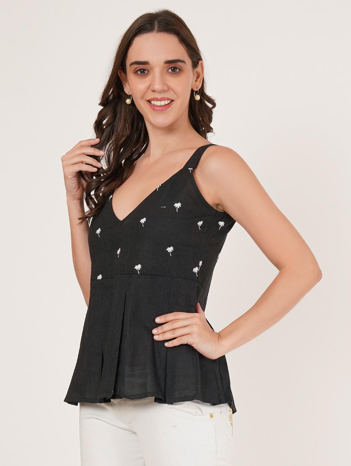 women embroidered shoulder strap peplum top - 22066379 - Standard Image - 1