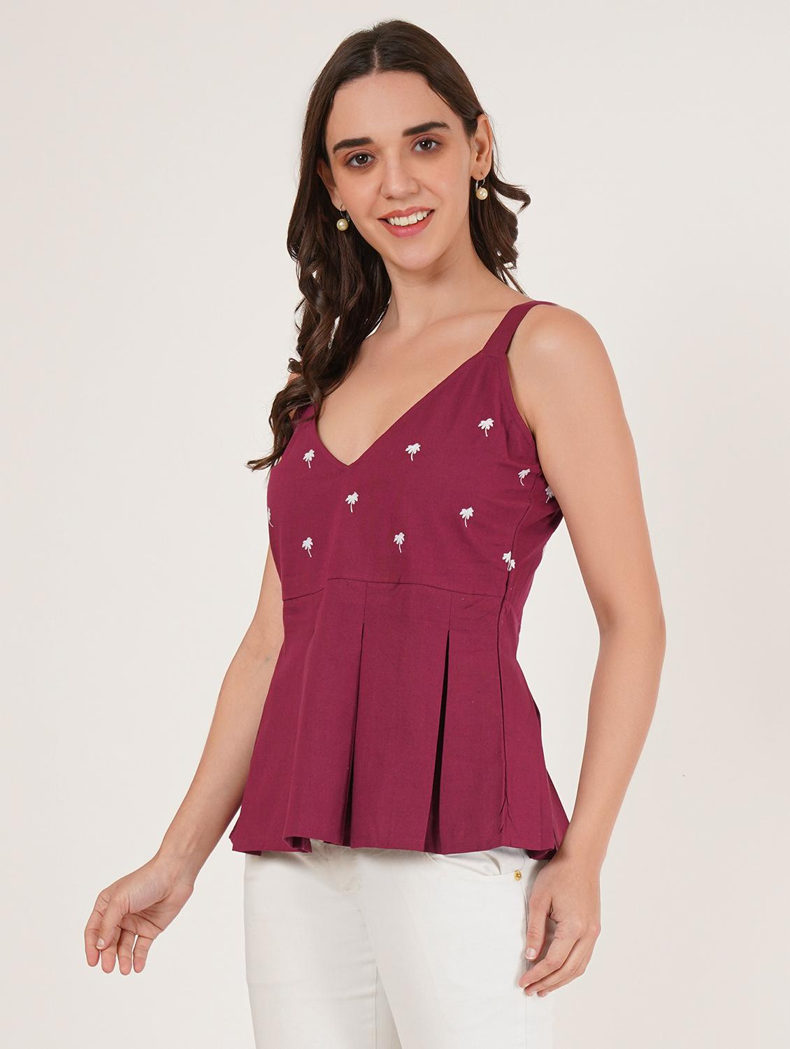 women embroidered shoulder strap peplum top - 22066380 - Standard Image - 1