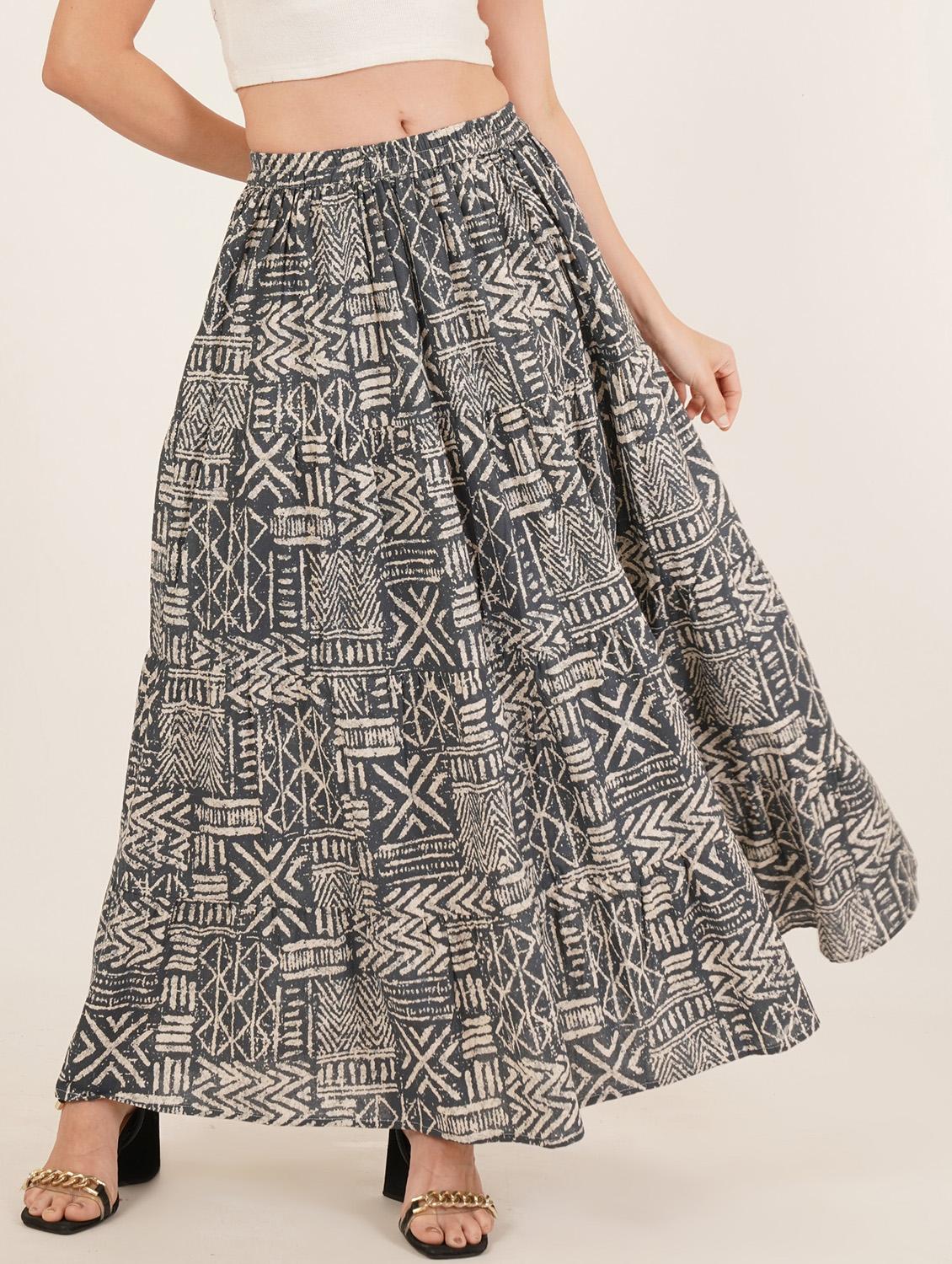 women printed mid rise tiered skirt - 22066381 - Zoom Image - 0