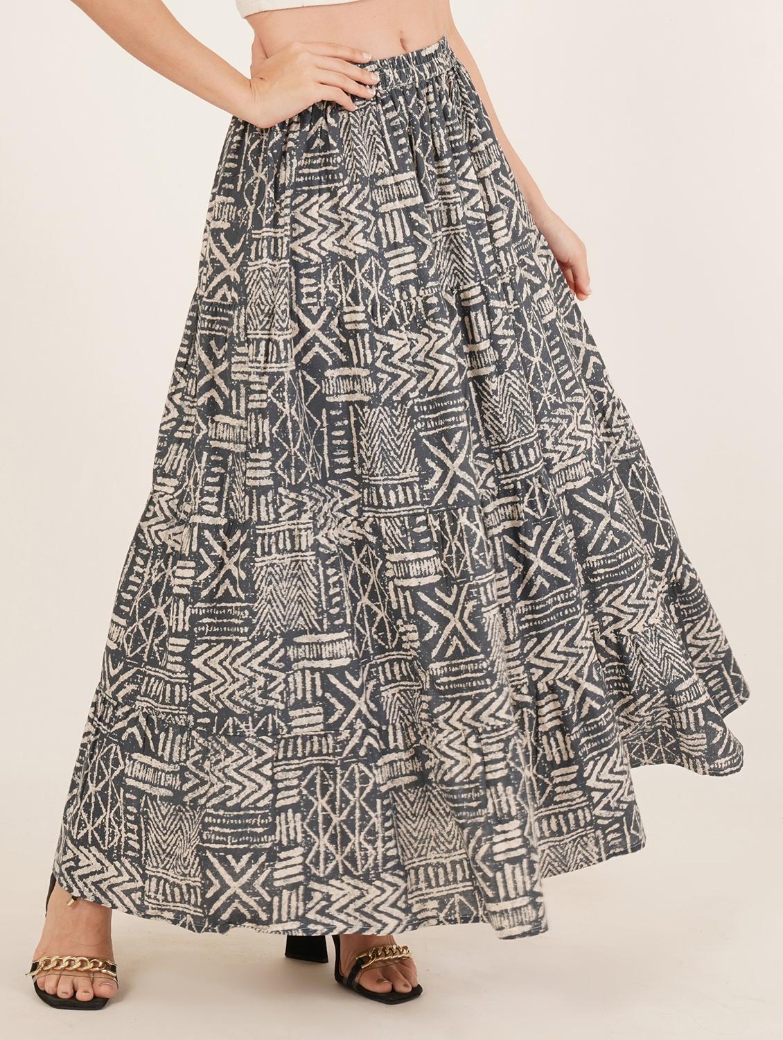 women printed mid rise tiered skirt - 22066381 - Standard Image - 1
