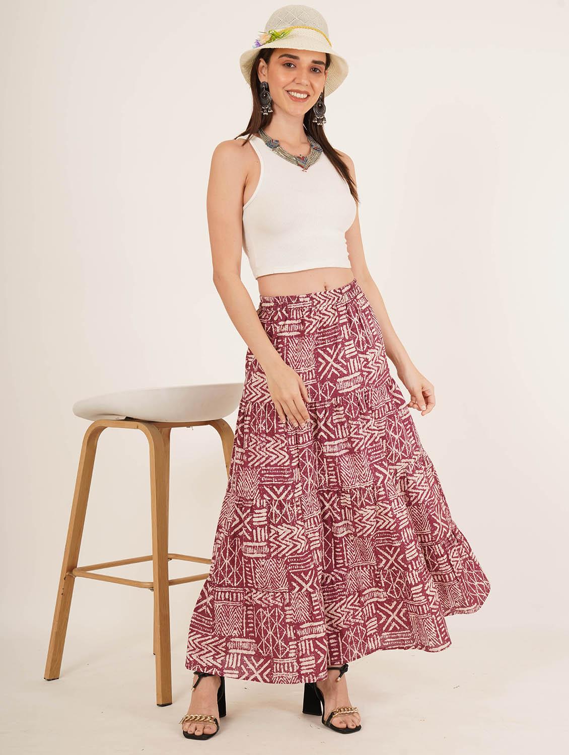women printed mid rise tiered maxi skirt - 22066382 - Standard Image - 6