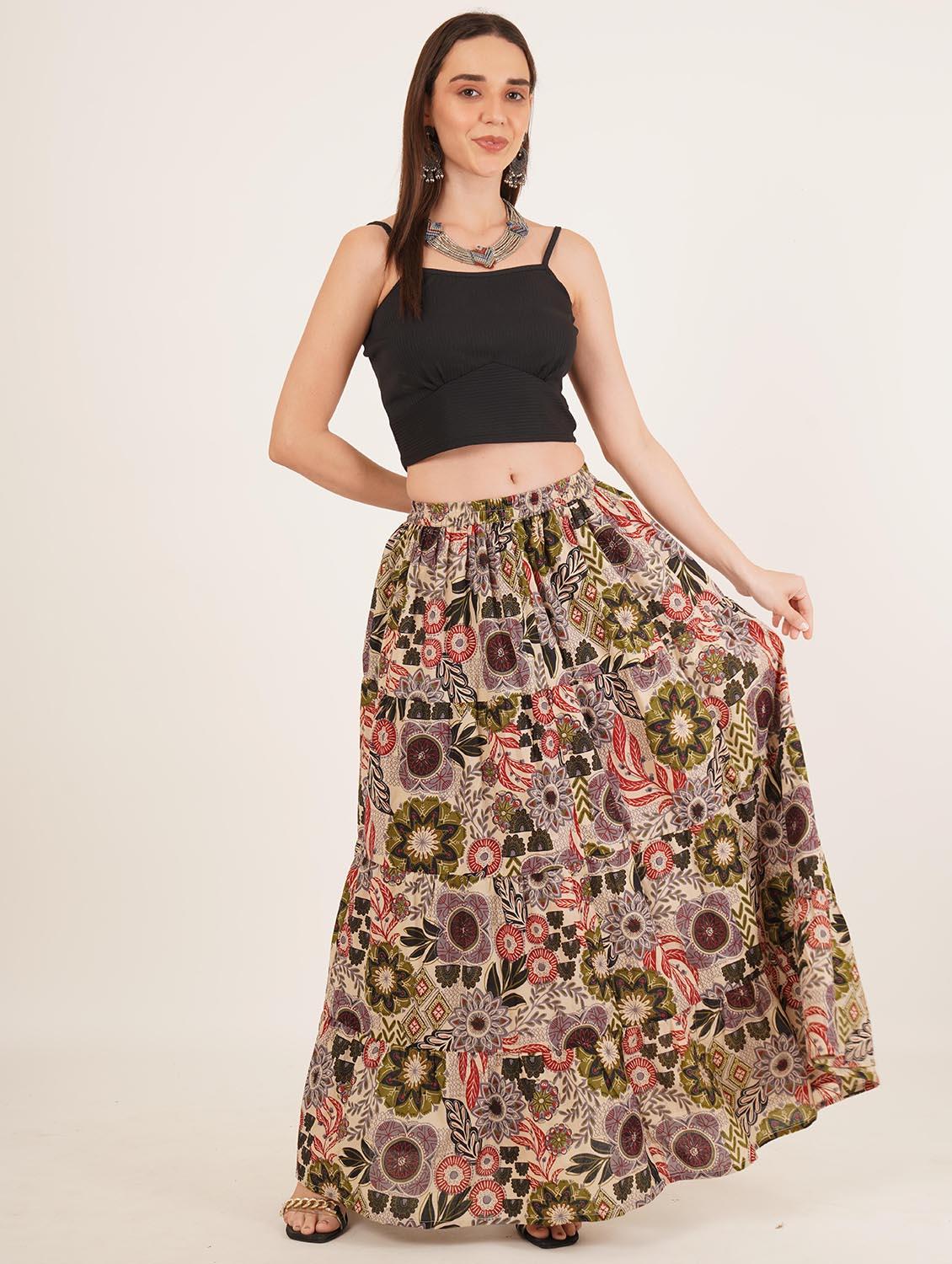women printed mid rise tiered maxi skirt - 22066384 - Standard Image - 4