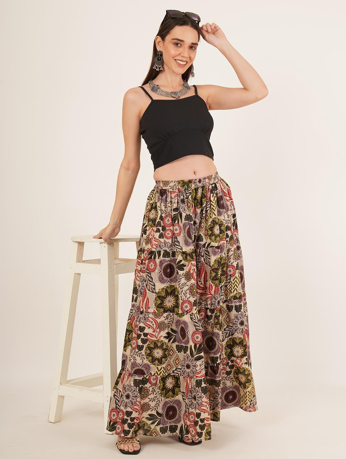 women printed mid rise tiered maxi skirt - 22066384 - Standard Image - 6
