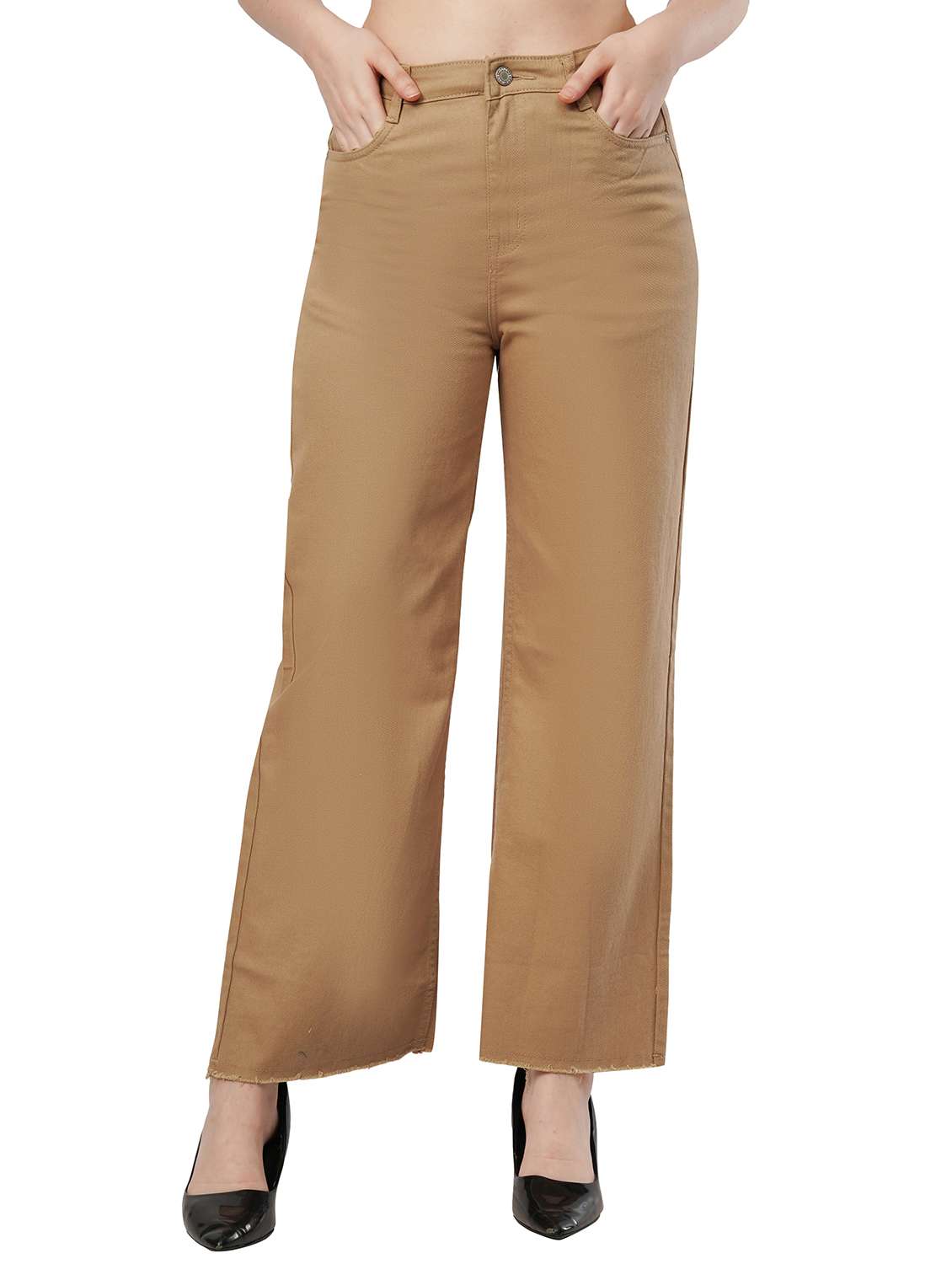 women solid mid rise straight fit jean