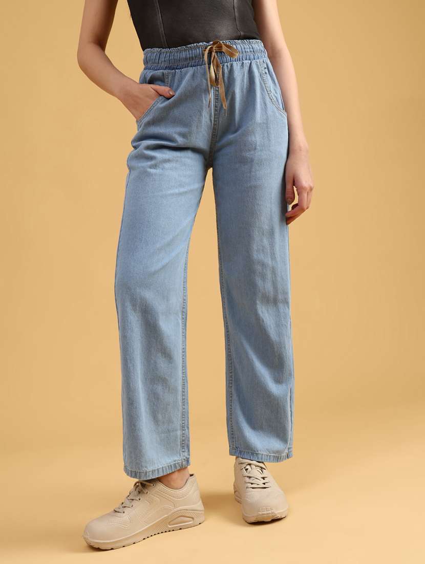 women solid mid rise straight trouser - 22066780 -  Standard Image - 1