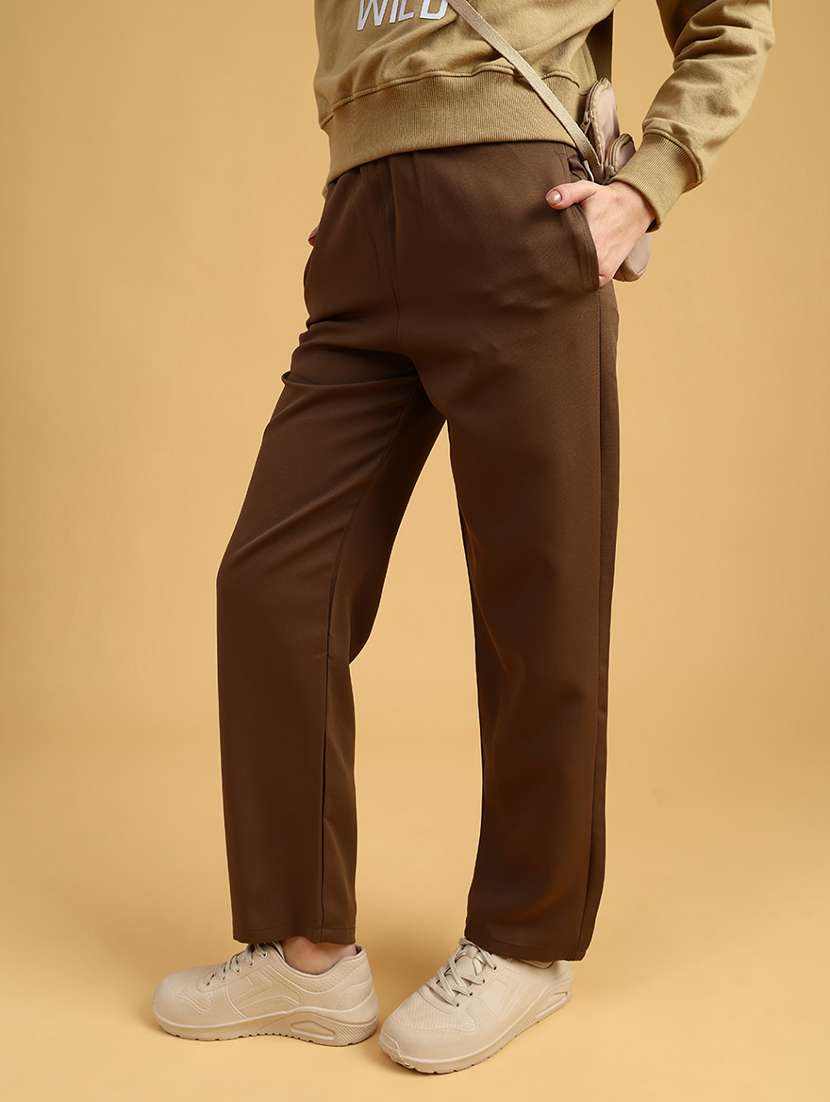 women solid mid rise straight trouser - 22066863 -  Standard Image - 1