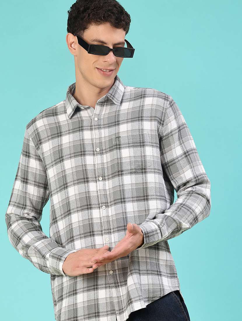 men checkered long sleeve regular fit casual shirt