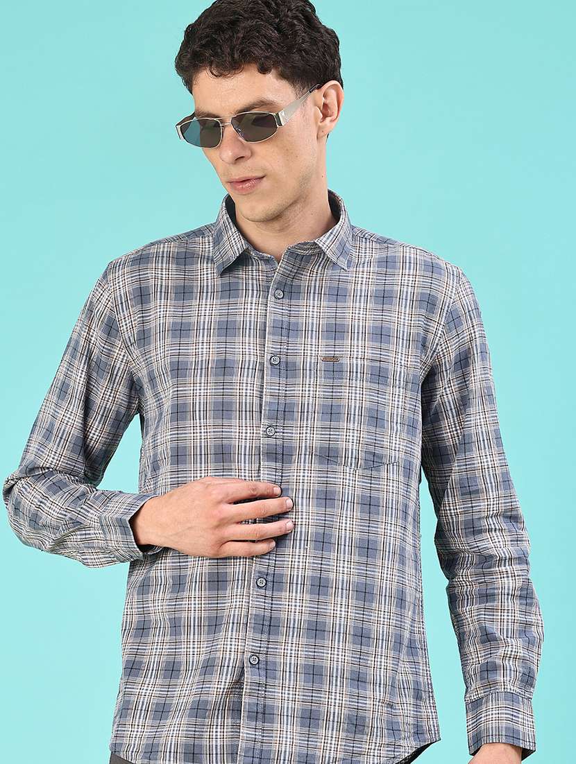 men checkered long sleeve regular fit casual shirt