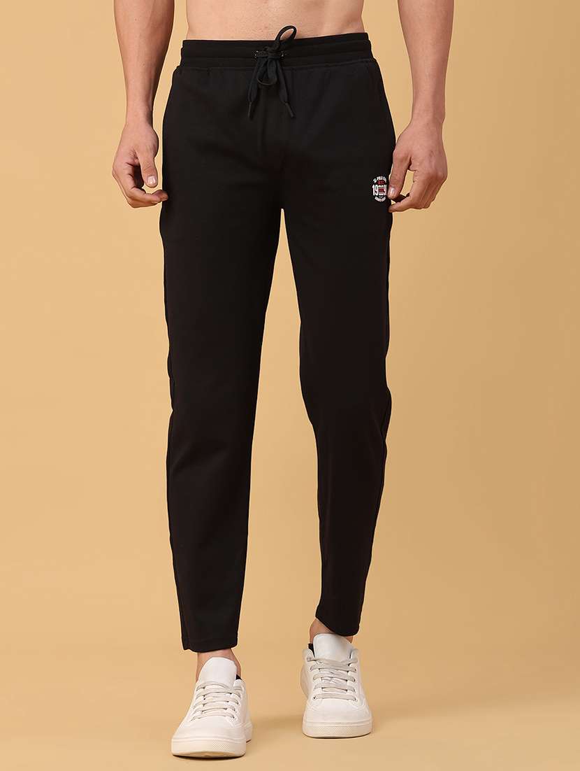 men solid mid rise full length track pant