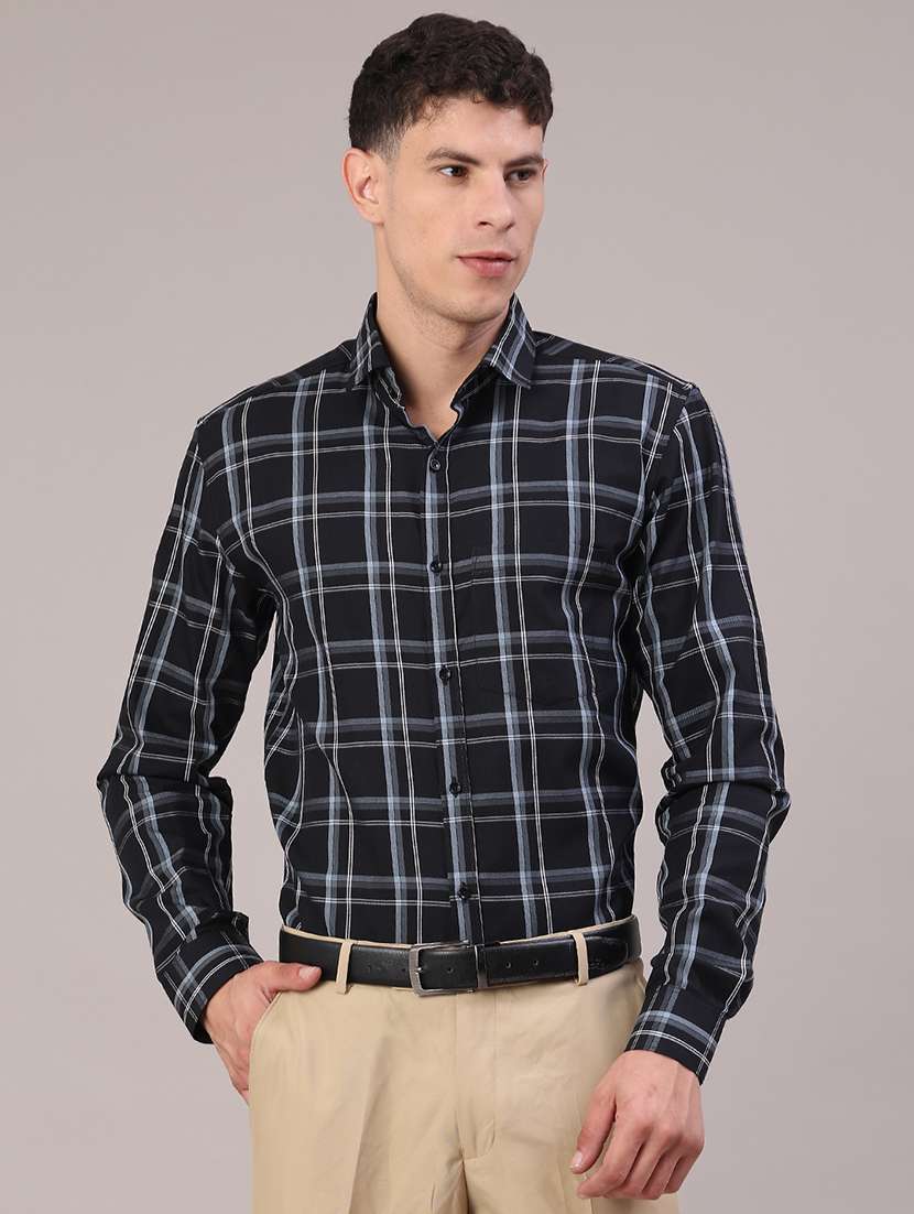 men checkered collared long sleeve shirt - 22067106 -  Standard Image - 1
