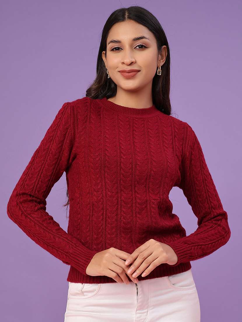 women self design long sleeve waist length pullover - 22067176 -  Standard Image - 1