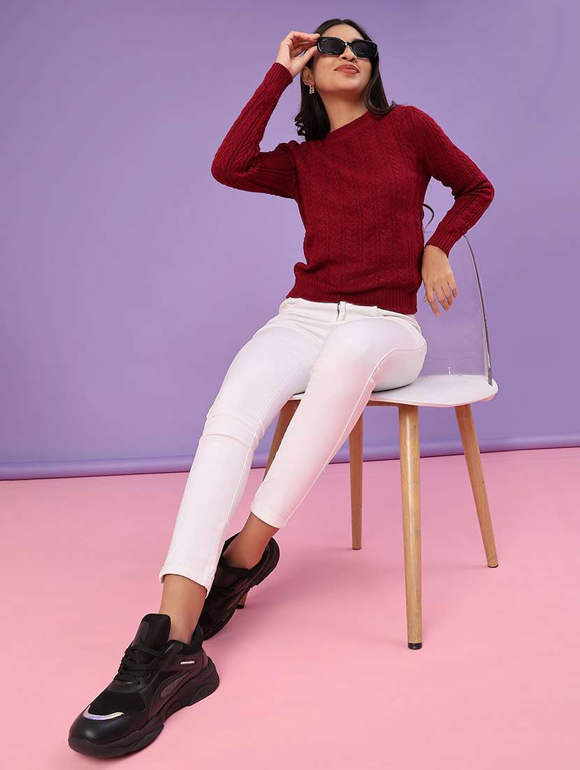 women self design long sleeve waist length pullover - 22067176 -  Standard Image - 4