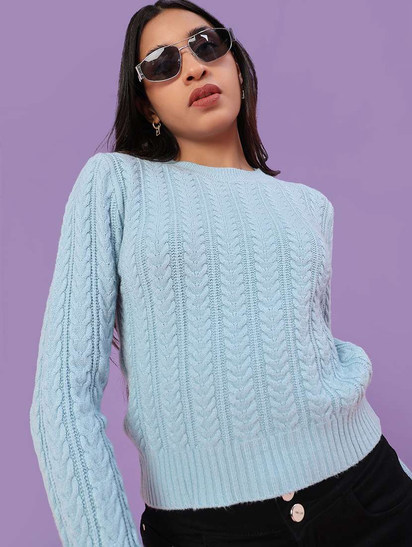 women self design long sleeve waist length pullover