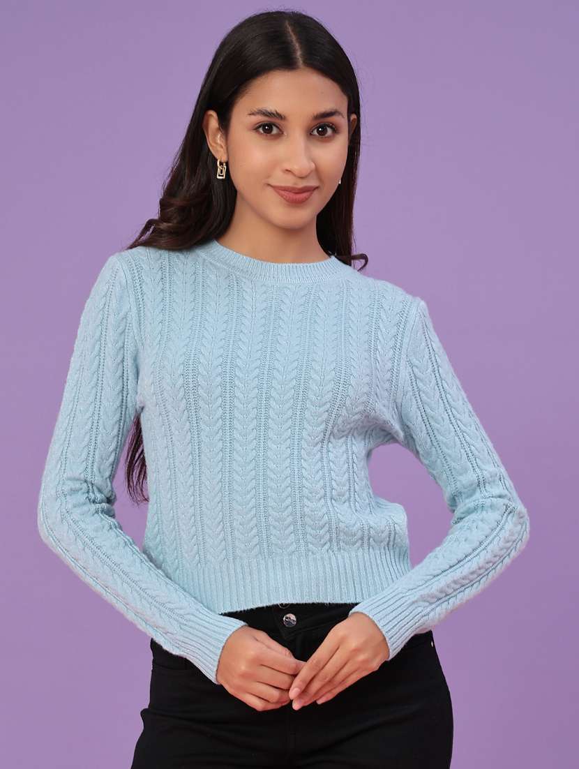 women self design long sleeve waist length pullover - 22067177 -  Standard Image - 1