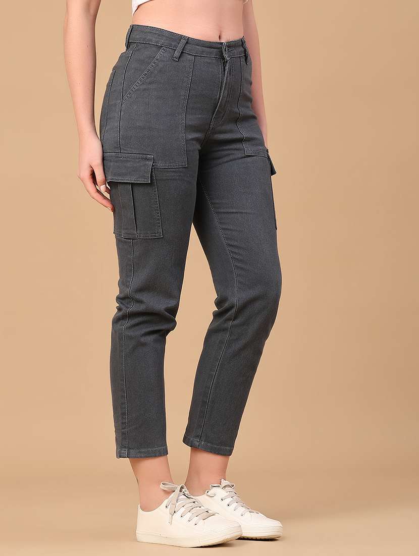 women solid mid rise denim cargo - 22067436 -  Standard Image - 1