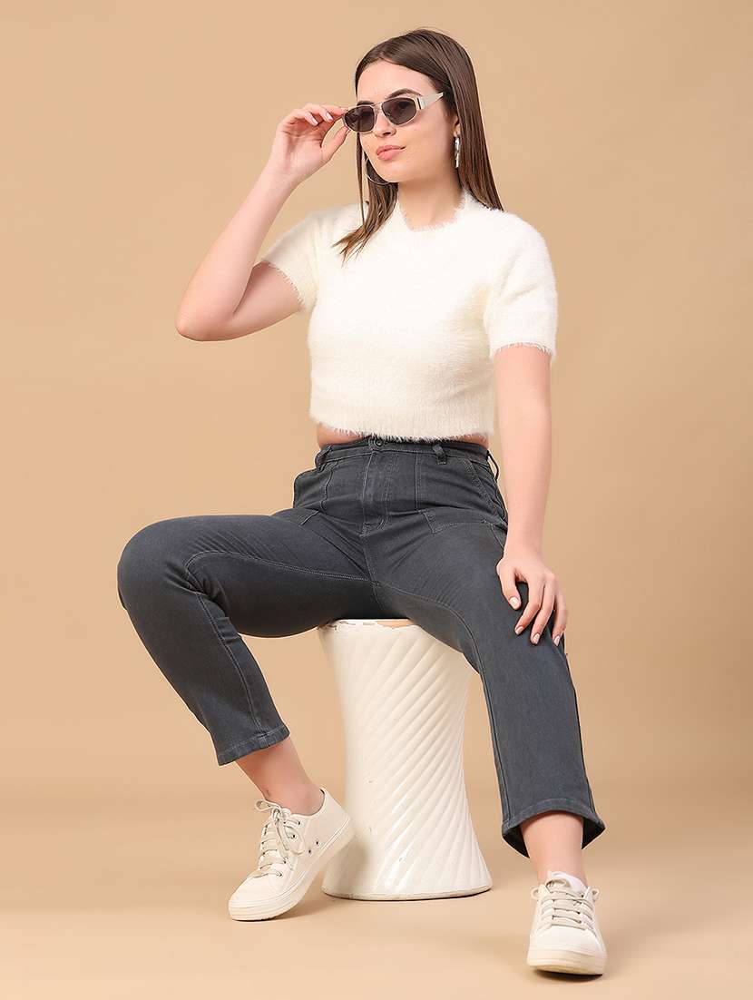 women solid mid rise denim cargo - 22067436 -  Standard Image - 4