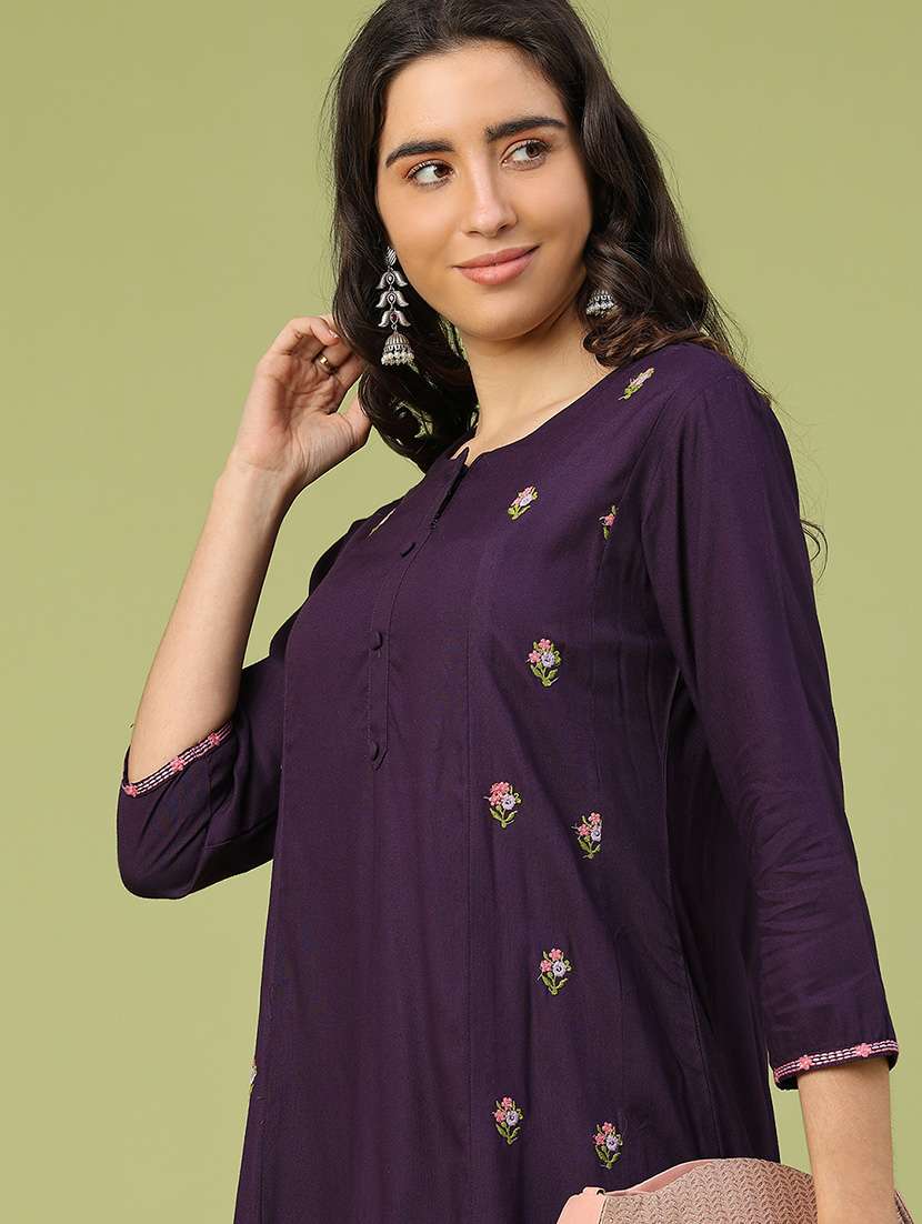 women purple rayon a-line kurta - 22067437 -  Standard Image - 1