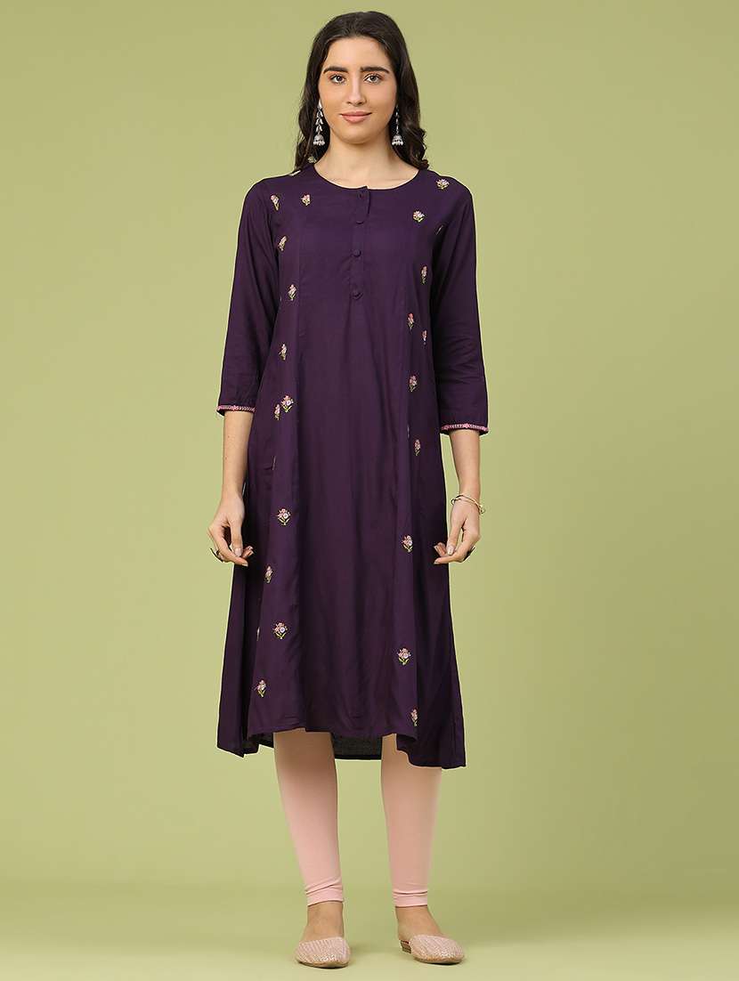 women purple rayon a-line kurta - 22067437 -  Standard Image - 4