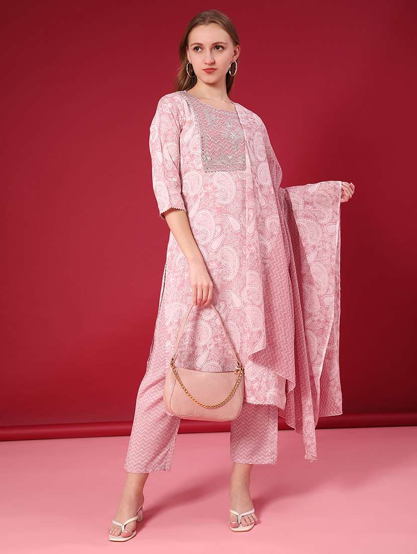 women three quarter sleeve kurta and pant with dupatta - 22067455 -  Standard Image - 1