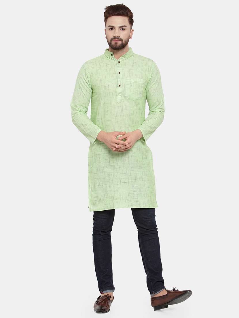 men solid mandarin neck long kurta