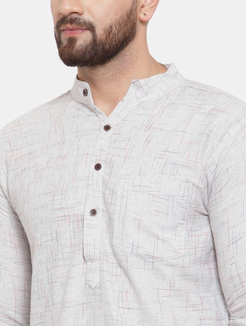 men solid mandarin neck long kurta - 22067473 - Standard Image - 4
