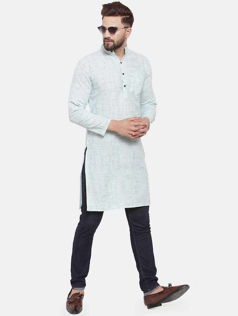 men solid mandarin neck long kurta - 22067474 - Standard Image - 1
