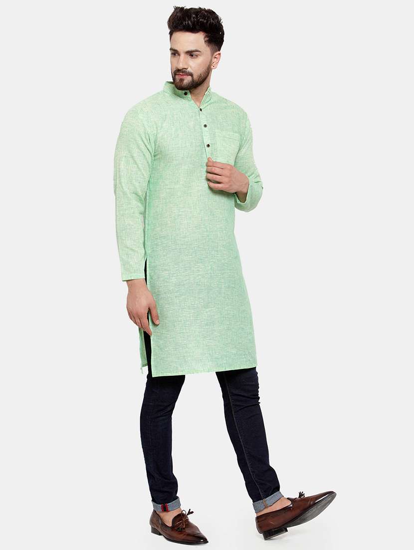 men solid mandarin neck long kurta - 22067475 -  Standard Image - 1