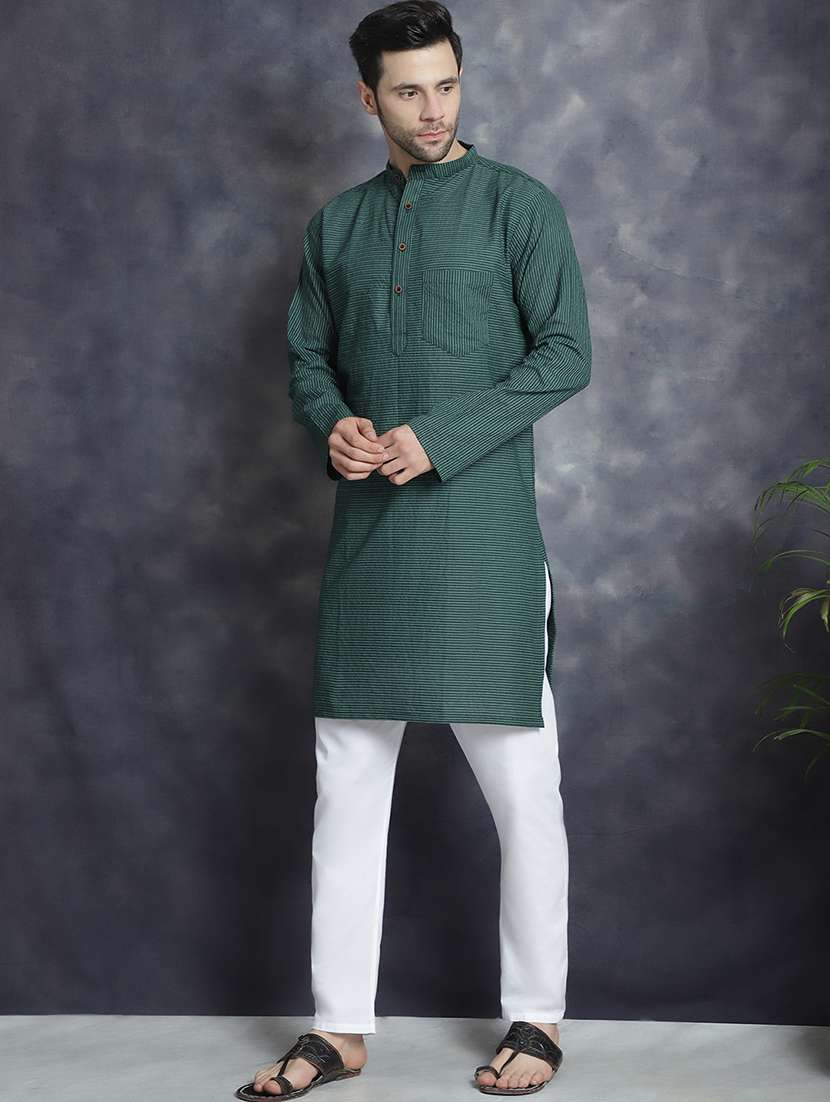 men striped mandarin neck long kurta - 22067477 - Standard Image - 1