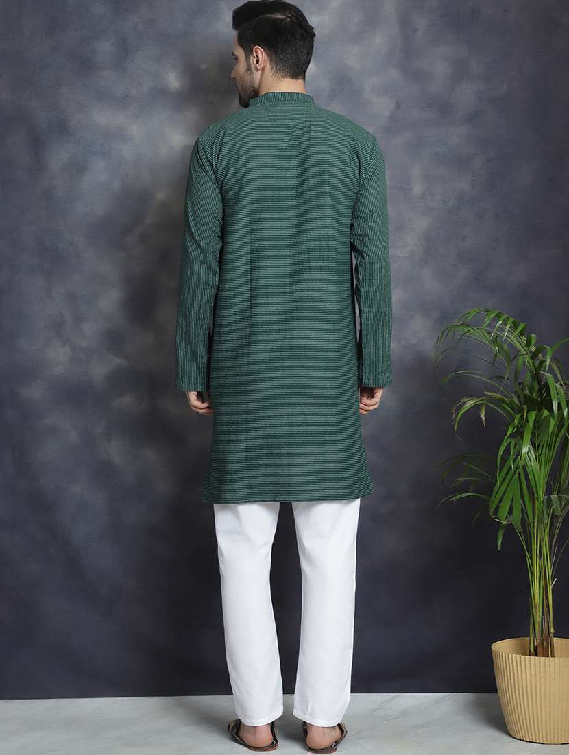 men striped mandarin neck long kurta - 22067477 - Standard Image - 4