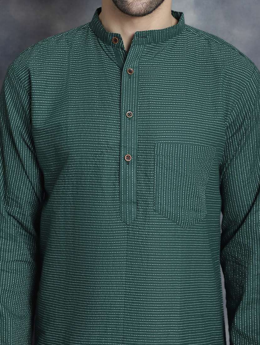 men striped mandarin neck long kurta - 22067477 - Standard Image - 6