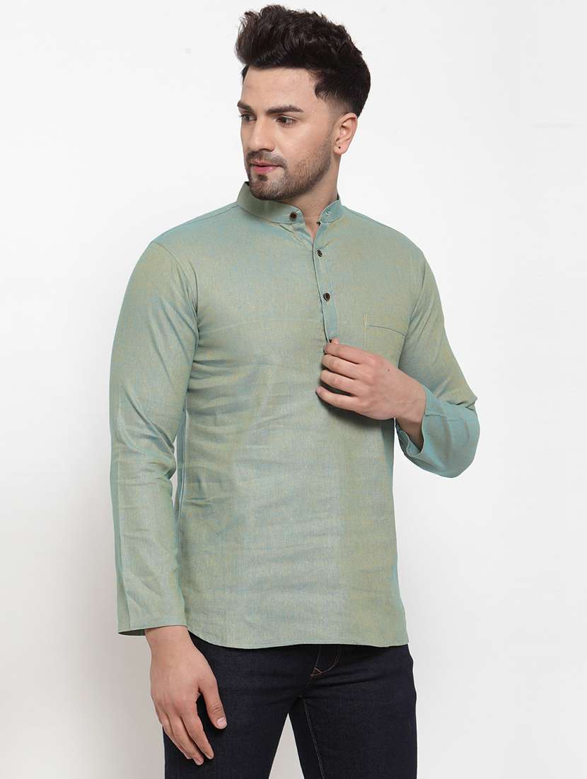men solid mandarin neck short kurta - 22067479 - Standard Image - 1