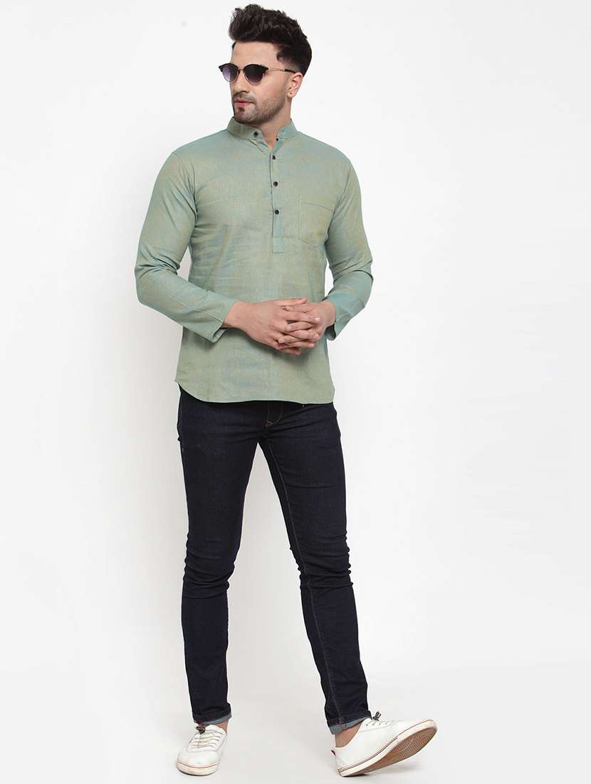men solid mandarin neck short kurta - 22067479 - Standard Image - 4