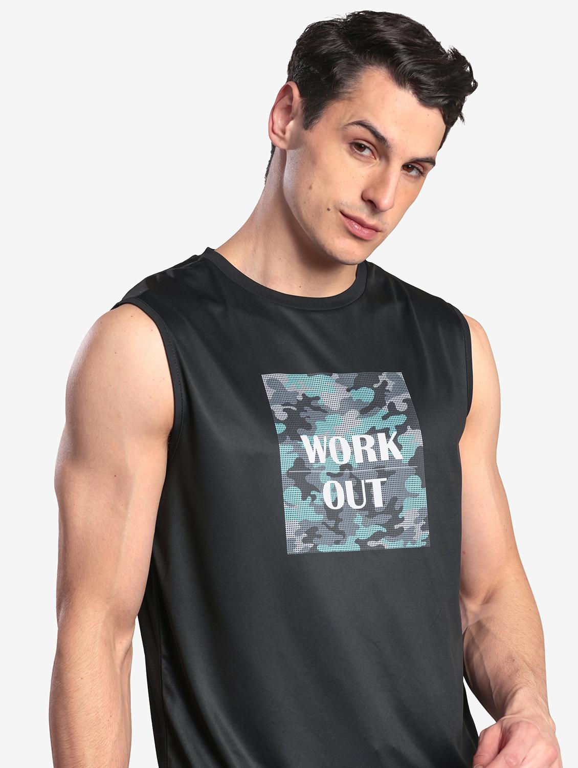 men printed sleeveless regular fit t-shirt - 22067517 - Standard Image - 1