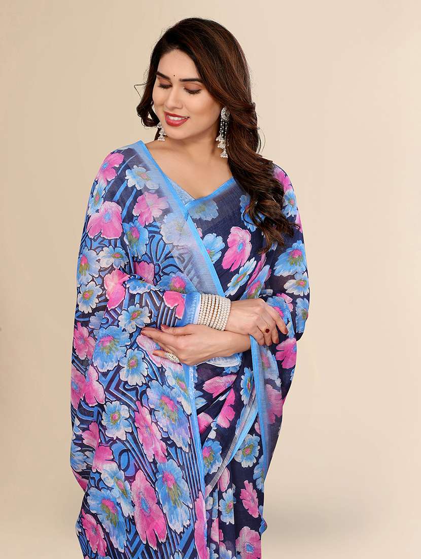 women printed casual wear saree with blouse - 22067592 -  Standard Image - 1