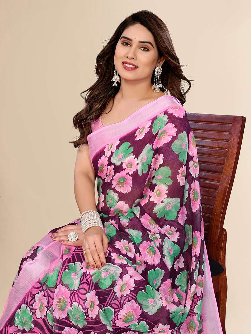women printed casual wear saree with blouse - 22067593 -  Standard Image - 1