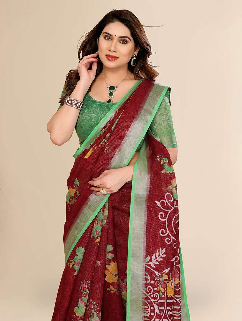 women printed casual wear saree with blouse - 22067666 -  Standard Image - 1