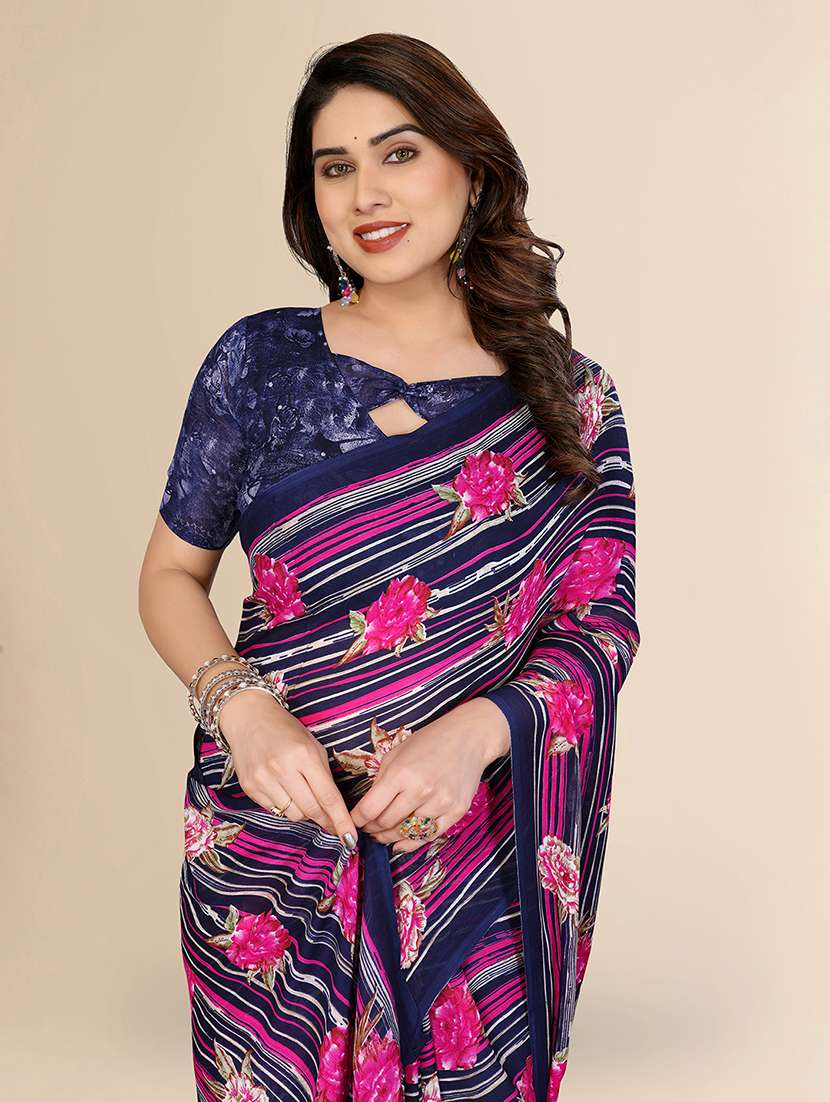 women printed casual wear saree with blouse - 22067707 -  Standard Image - 1