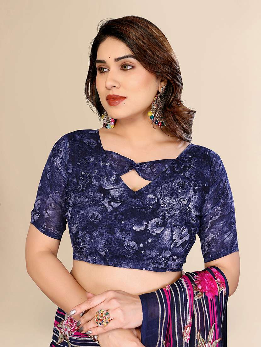 women printed casual wear saree with blouse - 22067707 -  Standard Image - 4
