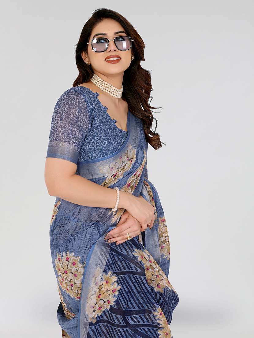 women printed casual wear saree with blouse - 22067885 -  Standard Image - 1