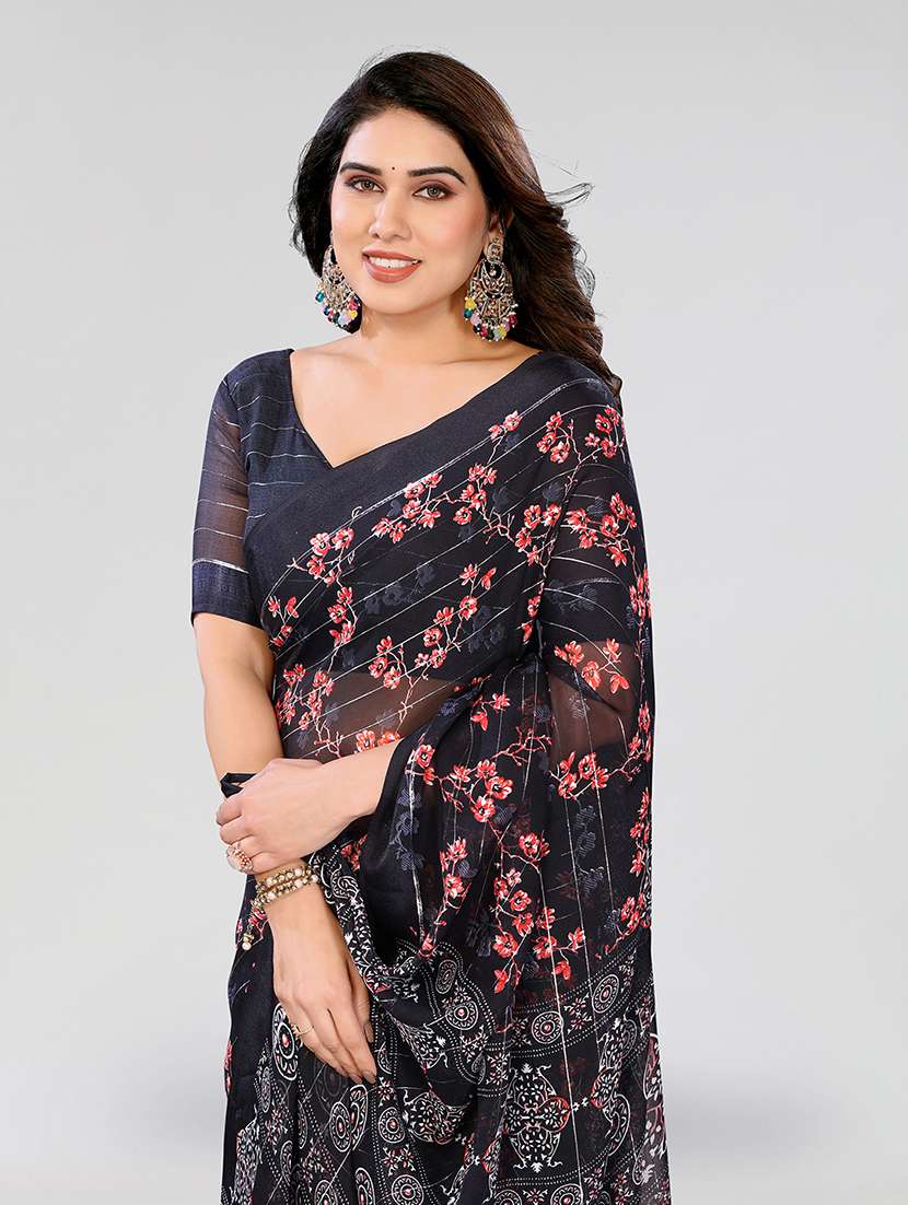 women printed casual wear saree with blouse - 22067915 -  Standard Image - 4