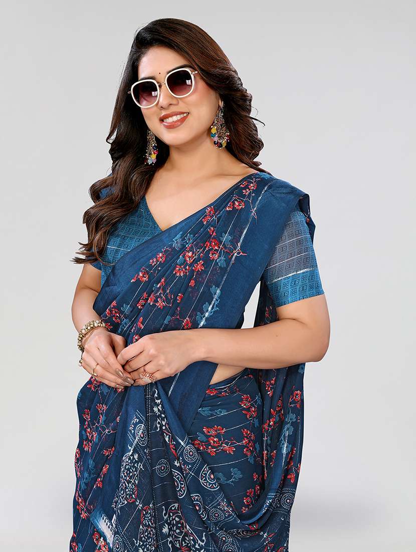 women printed casual wear saree with blouse - 22067917 -  Standard Image - 4